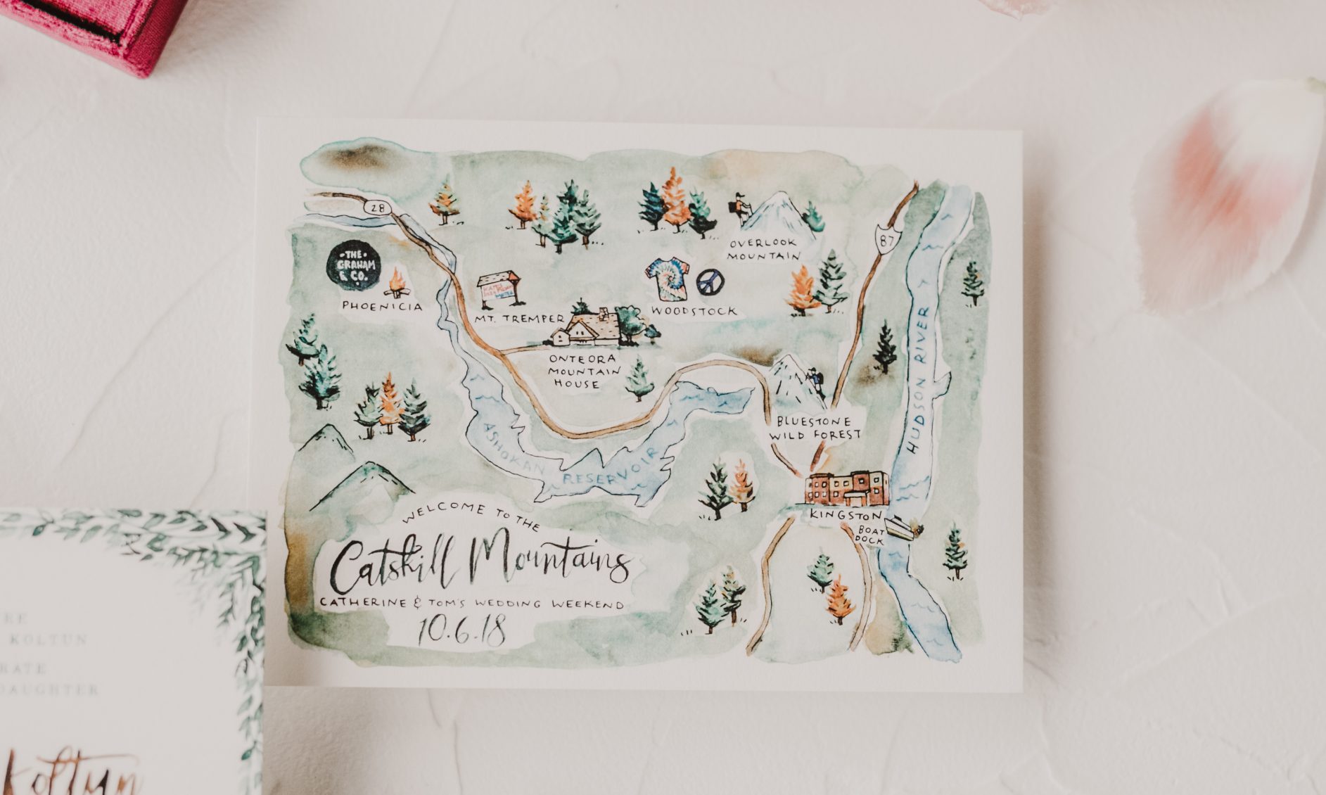 Catskill Mountains Wedding Invitation with A7 Envelopes Green Rolling Hills  – Nesting Project LLC